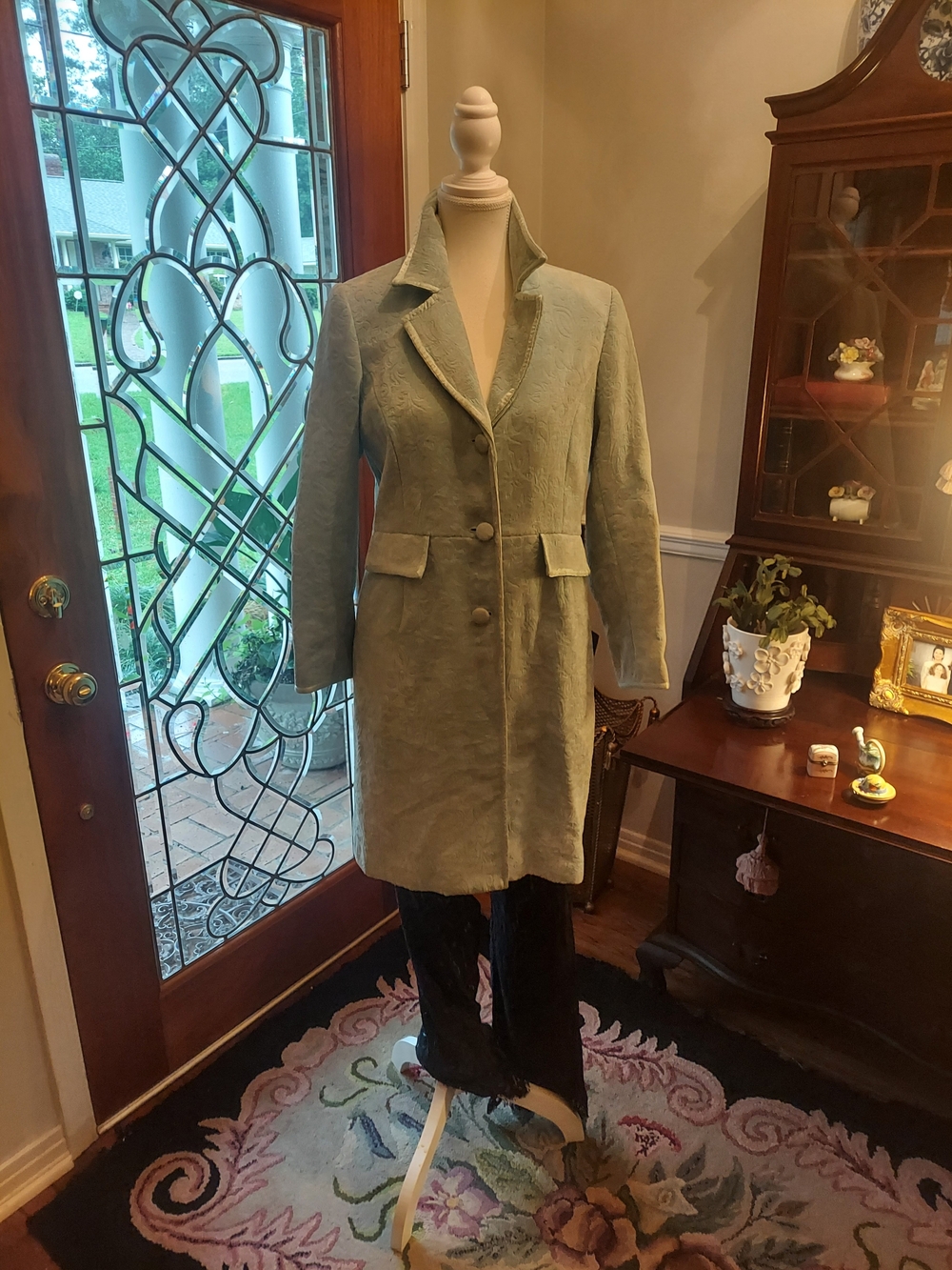 Women’s Light Sage Green Long Coat - Classic Single-Breasted Jacket